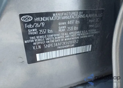 2019 Hyundai Sonata Sel z USA, uszkodzony, nr VIN 5NPE34AF2KH781052